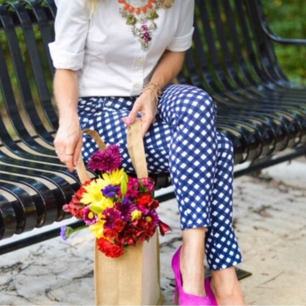 kate spade Navy & White Gingham Ankle Cropped Jeans